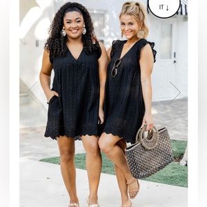 Pink Lily You Found My Heart Black Lace Vneck Romper Dress, size Medium.